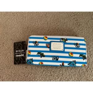 Loungefly Wallet Disney Pixar Characters Blue and White Stripes NWT